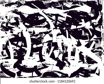 Distressed background in black and white texture with  dark spots, scratches and lines. Abstract vector illustration