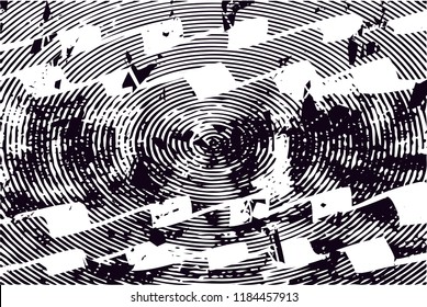 Distressed background in black and white texture with  dark spots, scratches and lines. Abstract vector illustration