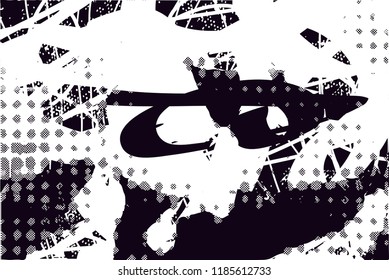 Distressed background in black and white texture with  dark spots, scratches and lines. Abstract vector illustration