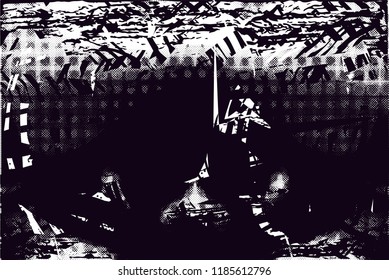 Distressed background in black and white texture with  dark spots, scratches and lines. Abstract vector illustration