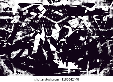 Distressed background in black and white texture with  dark spots, scratches and lines. Abstract vector illustration