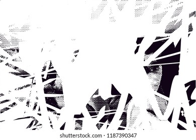 Distressed background in black and white texture with  dark spots, scratches and lines. Abstract vector illustration