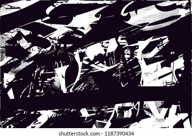Distressed background in black and white texture with  dark spots, scratches and lines. Abstract vector illustration