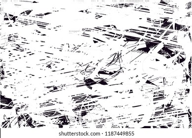 Distressed background in black and white texture with  dark spots, scratches and lines. Abstract vector illustration