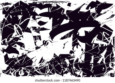 Distressed background in black and white texture with  dark spots, scratches and lines. Abstract vector illustration
