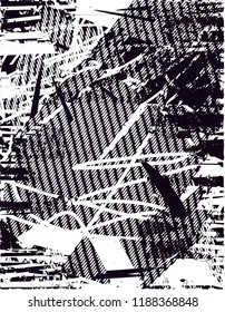 Distressed background in black and white texture with  dark spots, scratches and lines. Abstract vector illustration