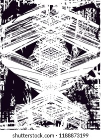 Distressed background in black and white texture with  dark spots, scratches and lines. Abstract vector illustration