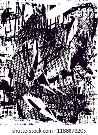 Distressed background in black and white texture with  dark spots, scratches and lines. Abstract vector illustration