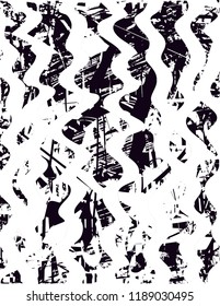 Distressed background in black and white texture with  dark spots, scratches and lines. Abstract vector illustration
