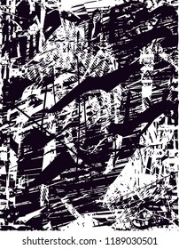 Distressed background in black and white texture with  dark spots, scratches and lines. Abstract vector illustration