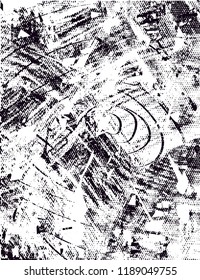 Distressed background in black and white texture with  dark spots, scratches and lines. Abstract vector illustration