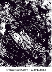 Distressed background in black and white texture with  dark spots, scratches and lines. Abstract vector illustration