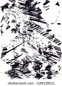 Distressed background in black and white texture with  dark spots, scratches and lines. Abstract vector illustration