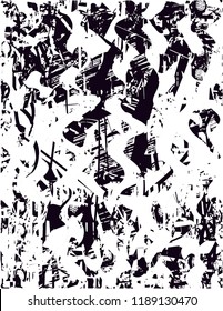 Distressed background in black and white texture with  dark spots, scratches and lines. Abstract vector illustration