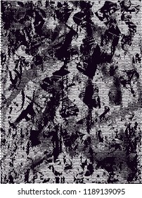 Distressed background in black and white texture with  dark spots, scratches and lines. Abstract vector illustration