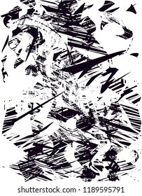 Distressed background in black and white texture with  dark spots, scratches and lines. Abstract vector illustration