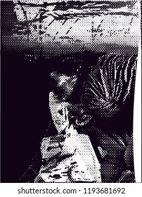 Distressed background in black and white texture with  dark spots, scratches and lines. Abstract vector illustration