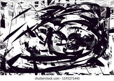 Distressed background in black and white texture with  dark spots, scratches and lines. Abstract vector illustration