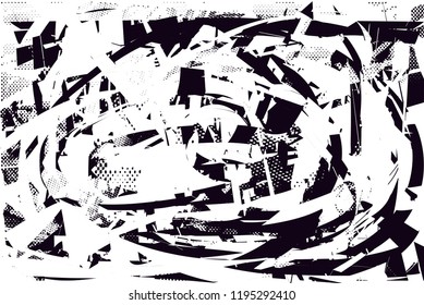 Distressed background in black and white texture with  dark spots, scratches and lines. Abstract vector illustration