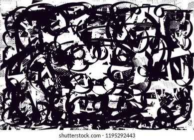 Distressed background in black and white texture with  dark spots, scratches and lines. Abstract vector illustration