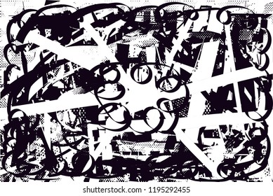 Distressed background in black and white texture with  dark spots, scratches and lines. Abstract vector illustration