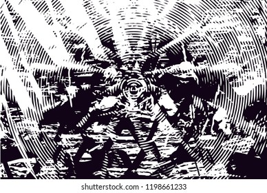 Distressed background in black and white texture with  dark spots, scratches and lines. Abstract vector illustration