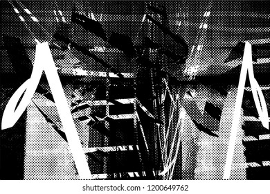 Distressed background in black and white texture with dots, spots, scratches and lines. Abstract vector illustration