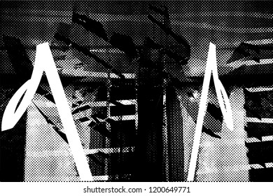 Distressed background in black and white texture with dots, spots, scratches and lines. Abstract vector illustration