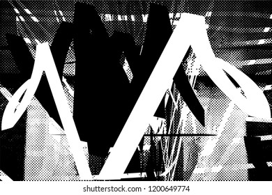 Distressed background in black and white texture with dots, spots, scratches and lines. Abstract vector illustration