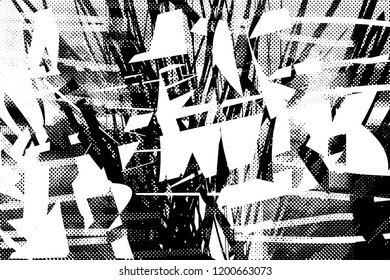 Distressed background in black and white texture with dots, spots, scratches and lines. Abstract vector illustration