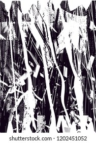 Distressed background in black and white texture with dots, spots, scratches and lines. Abstract vector illustration