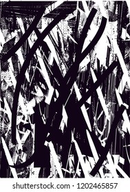 Distressed background in black and white texture with dots, spots, scratches and lines. Abstract vector illustration