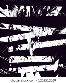Distressed background in black and white texture with dots, spots, scratches and lines. Abstract vector illustration