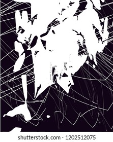 Distressed background in black and white texture with dots, spots, scratches and lines. Abstract vector illustration