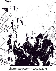 Distressed background in black and white texture with dots, spots, scratches and lines. Abstract vector illustration