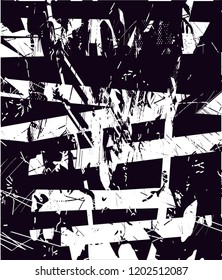 Distressed background in black and white texture with dots, spots, scratches and lines. Abstract vector illustration