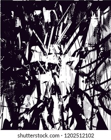 Distressed background in black and white texture with dots, spots, scratches and lines. Abstract vector illustration