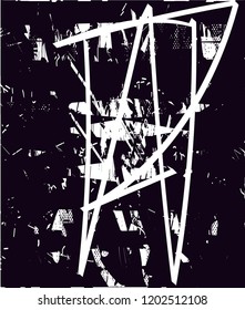 Distressed background in black and white texture with dots, spots, scratches and lines. Abstract vector illustration