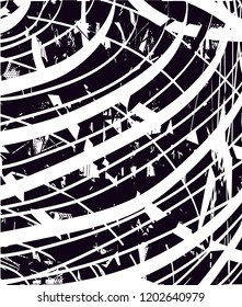 Distressed background in black and white texture with dots, spots, scratches and lines. Abstract vector illustration