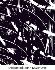 Distressed background in black and white texture with dots, spots, scratches and lines. Abstract vector illustration
