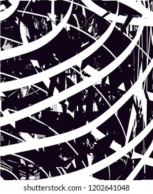 Distressed background in black and white texture with dots, spots, scratches and lines. Abstract vector illustration
