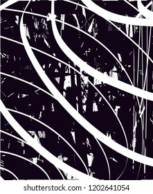 Distressed background in black and white texture with dots, spots, scratches and lines. Abstract vector illustration