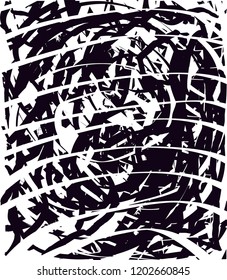 Distressed background in black and white texture with dots, spots, scratches and lines. Abstract vector illustration