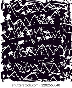 Distressed background in black and white texture with dots, spots, scratches and lines. Abstract vector illustration