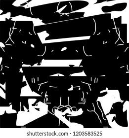 Distressed background in black and white texture with dots, spots, scratches and lines. Abstract vector illustration