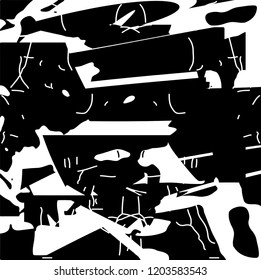 Distressed background in black and white texture with dots, spots, scratches and lines. Abstract vector illustration