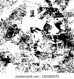 Distressed background in black and white texture with dots, spots, scratches and lines. Abstract vector illustration