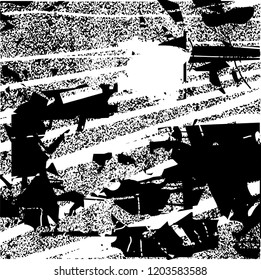 Distressed background in black and white texture with dots, spots, scratches and lines. Abstract vector illustration