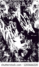 Distressed background in black and white texture with dots, spots, scratches and lines. Abstract vector illustration