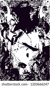 Distressed background in black and white texture with dots, spots, scratches and lines. Abstract vector illustration